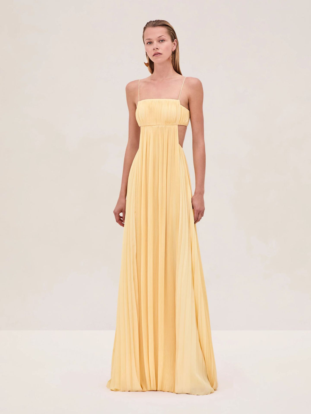 Damen Maxi-Kleid mit eleganter Plisseedetails und schmalen Spaghettiträgern Drune