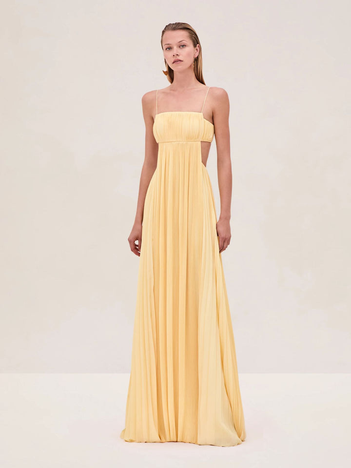 Damen Maxi-Kleid mit eleganter Plisseedetails und schmalen Spaghettiträgern Drune
