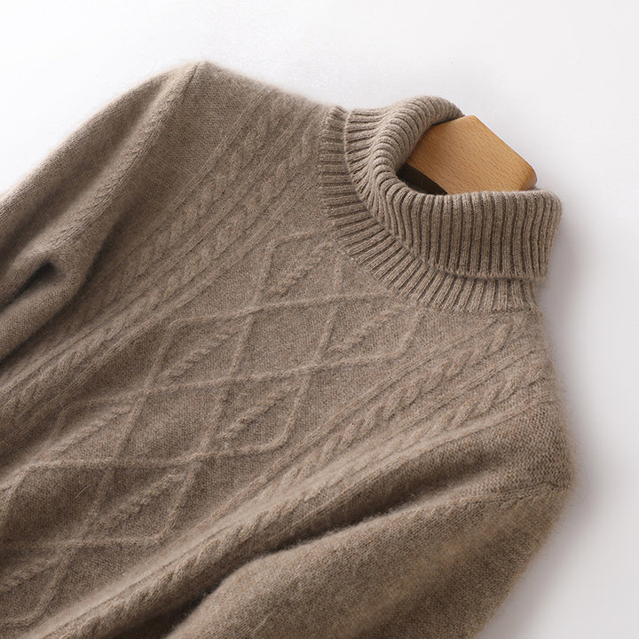 Damen Strickpullover mit hoch geschlossenem Kragen und Zopfmuster Drune