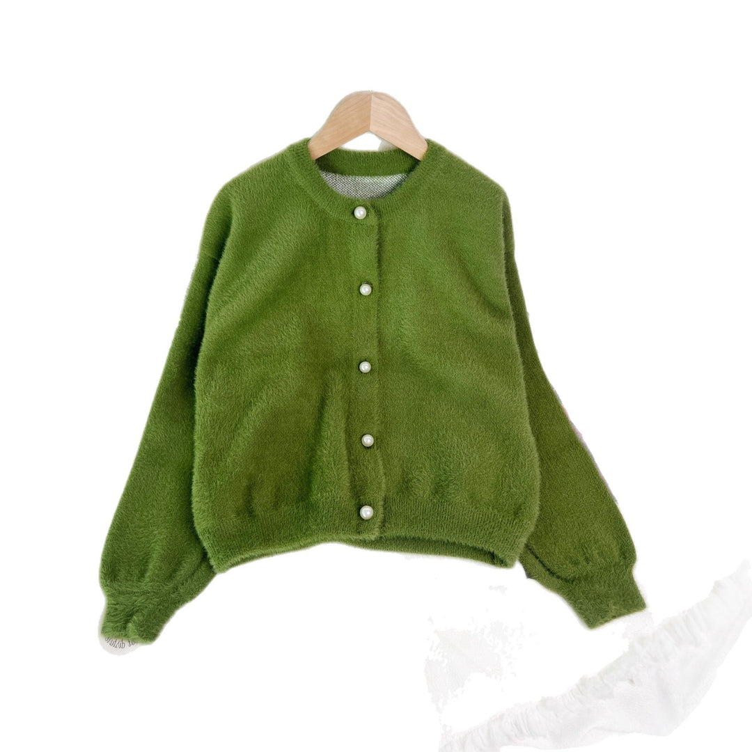 Damen kuschelige Strickjacke mit perlbesetzten Knöpfen und modernem Schnitt Drune