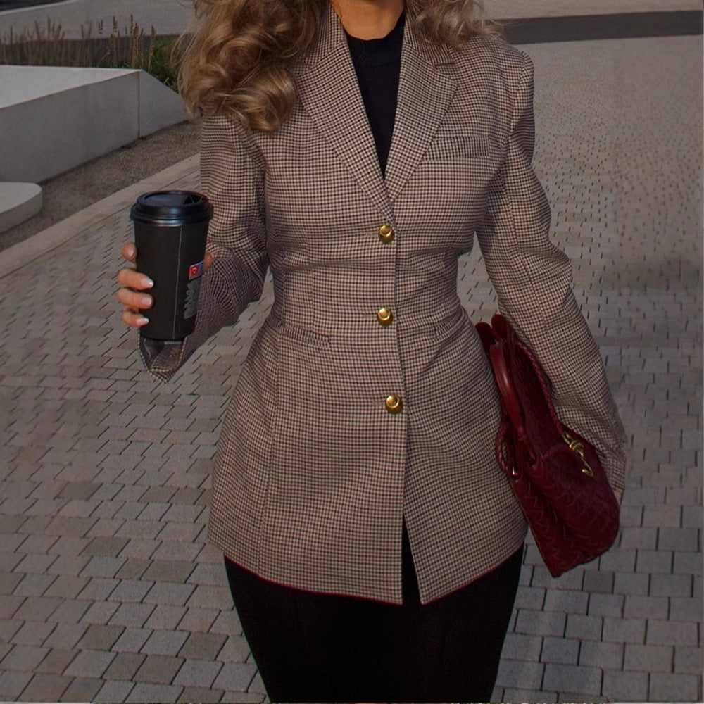 Damen Modischer Blazer im Karomuster mit taillierter Passform Drune