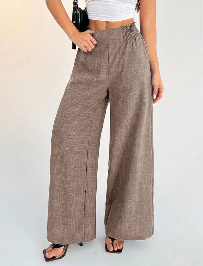 Damen elegante weite Leinenhose mit elastischem Bund Drune