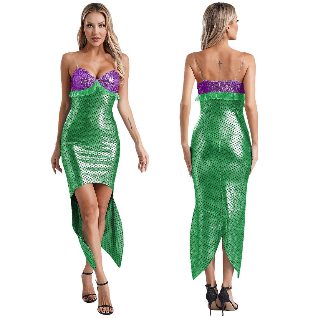 Damen Glamouröses Meerjungfrau-Kleid mit asymmetrischem Saum und schimmerndem Oberteil Drune