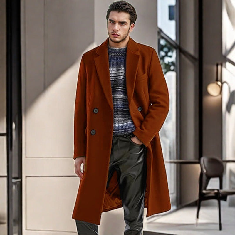 Herren eleganter Doppelreihiger Wollmantel Drune