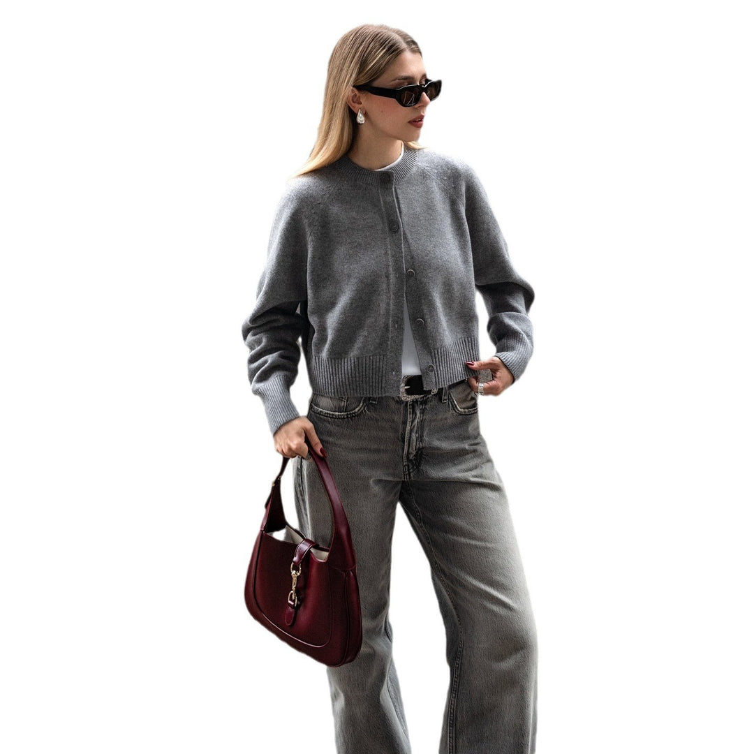 Damen elegante Strickjacke mit modischem Kragen und Knopfdetails Drune