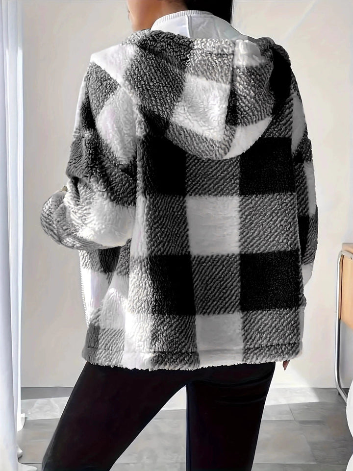 Drune | Kariert Teddy Hoodie Jacke | Warm und Bequem für den Winter