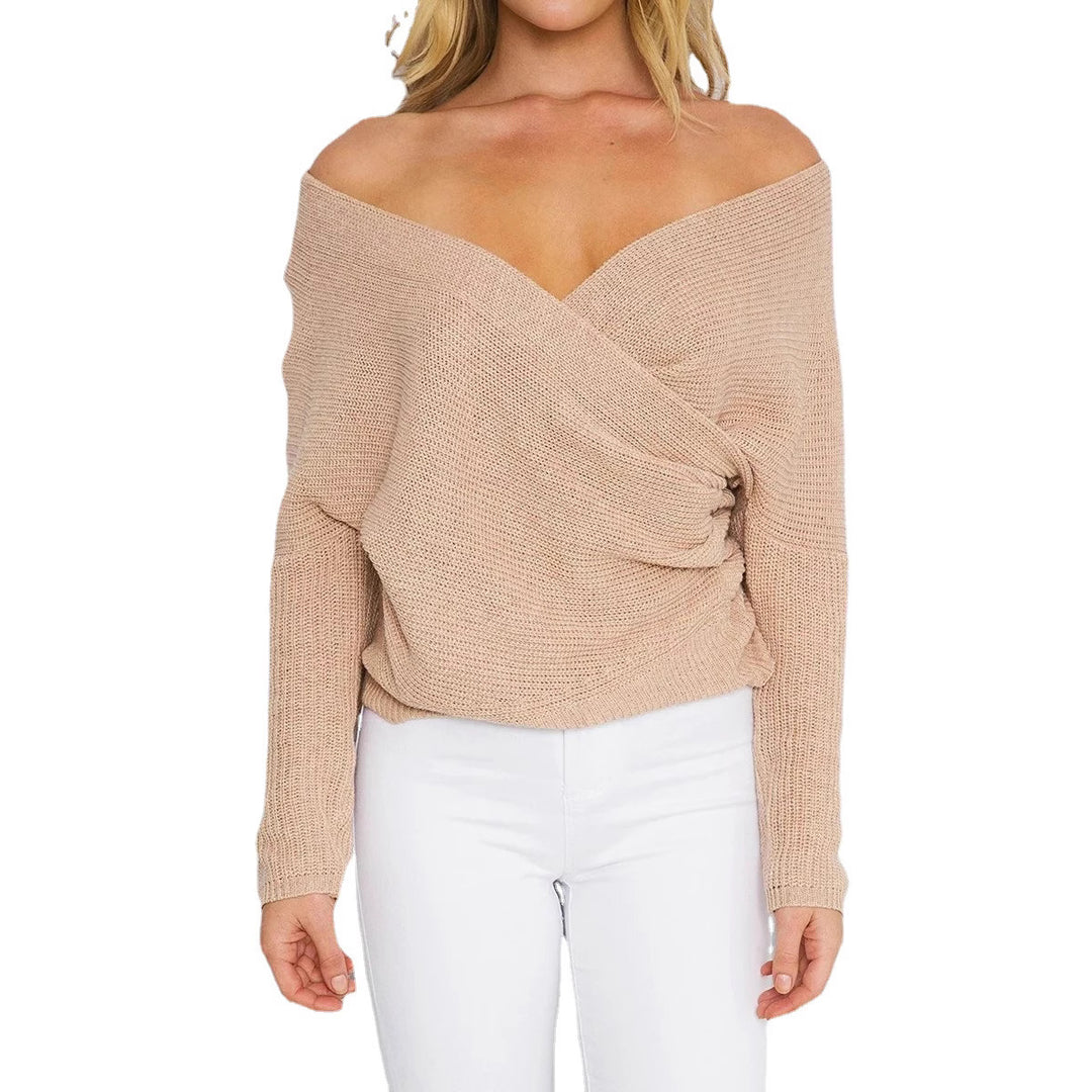Damen Wickelpullover mit offenem Design und tiefem Ausschnitt Drune