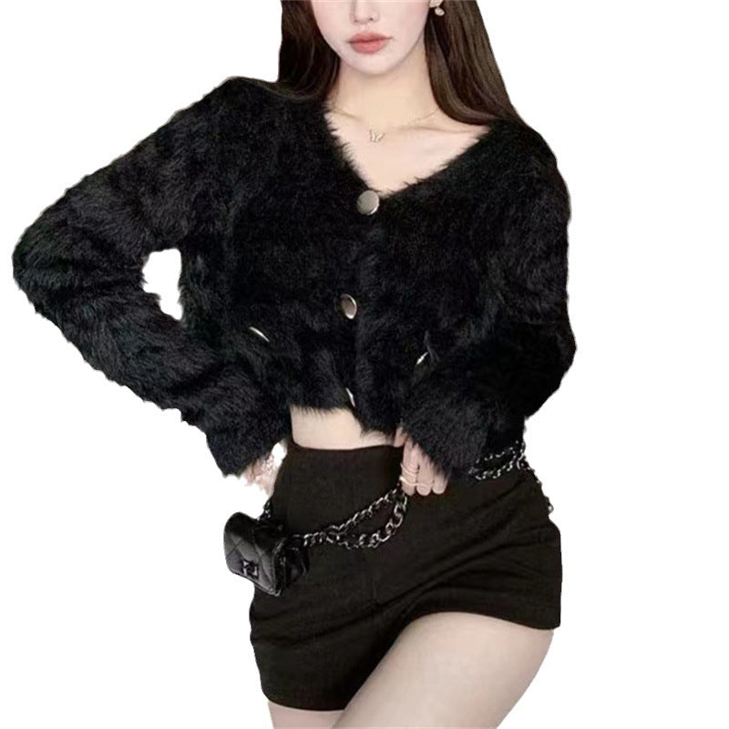 Damen Flauschiger Cardigan mit Knopfdetails und praktischen Taschen Drune
