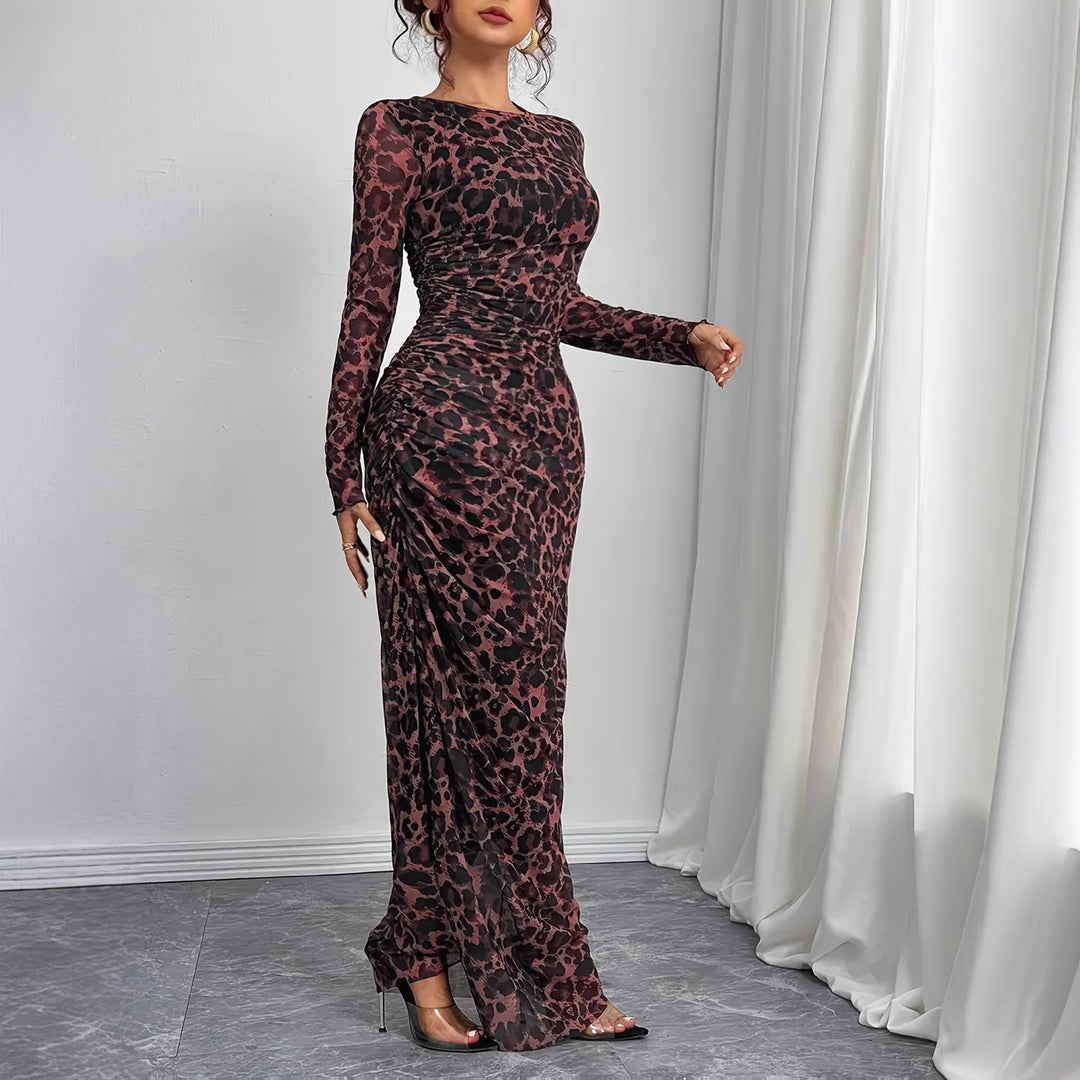 Damen Maxikleid mit Leo-Muster und figurformendem Schnitt Drune