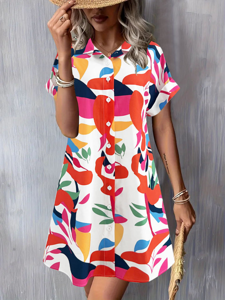 Damen Blusenkleid mit Knopfleiste und floralem Muster Drune