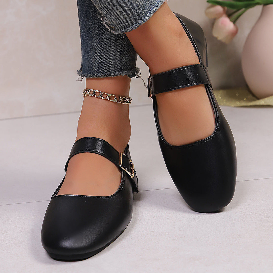 Damen Ballerinas mit verstellbarem Riemen und hochwertiger Lederoberfläche Drune