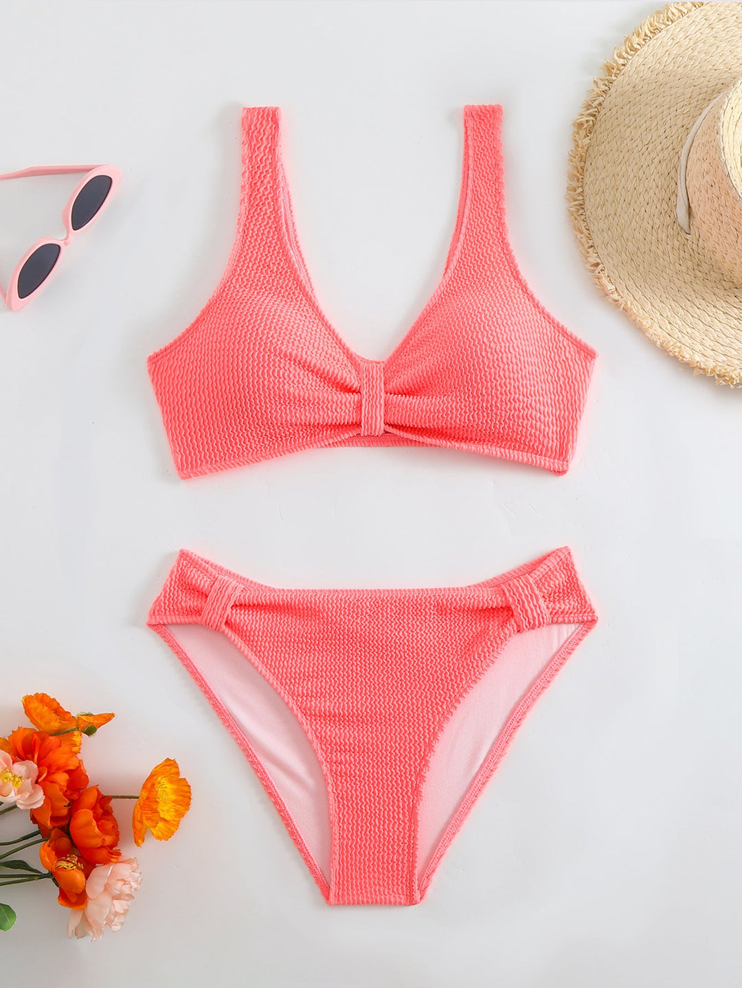 Damen strukturierter Bikini mit versetztem Band Drune
