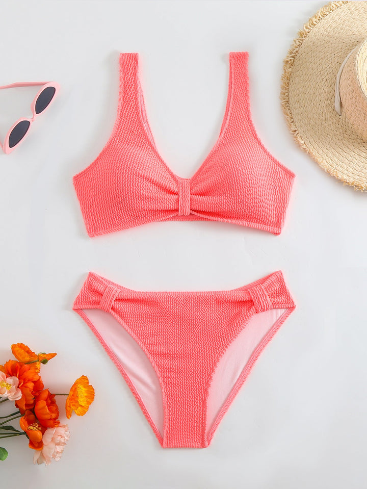 Damen strukturierter Bikini mit versetztem Band Drune