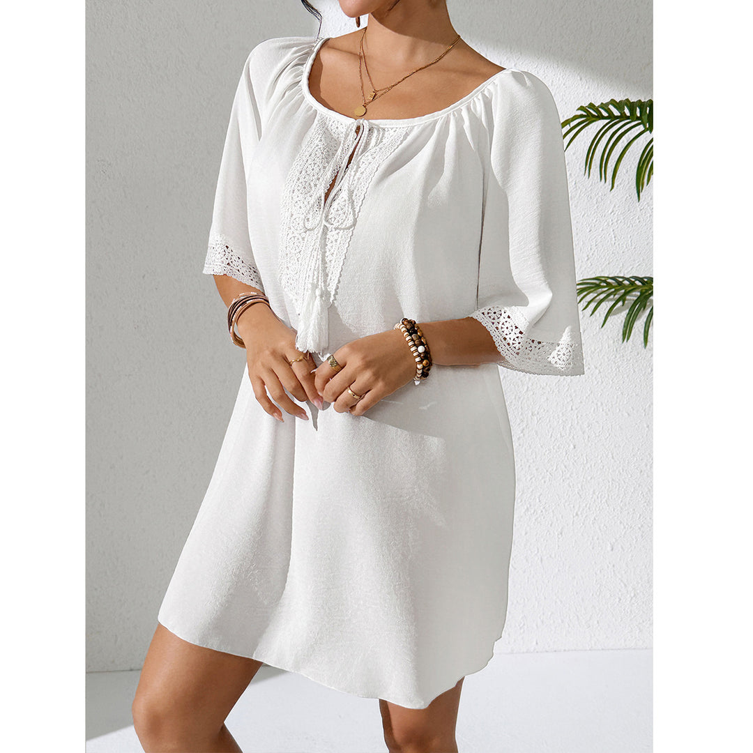 Damen luftiges Strandkleid mit verzierten Ärmeln Drune