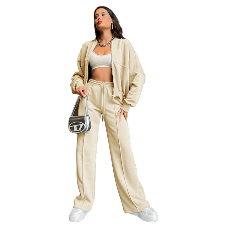 Damen lässiges Freizeit-Set aus weichem Sweatstoff mit hohem Kragen und weitem Schnitt Drune
