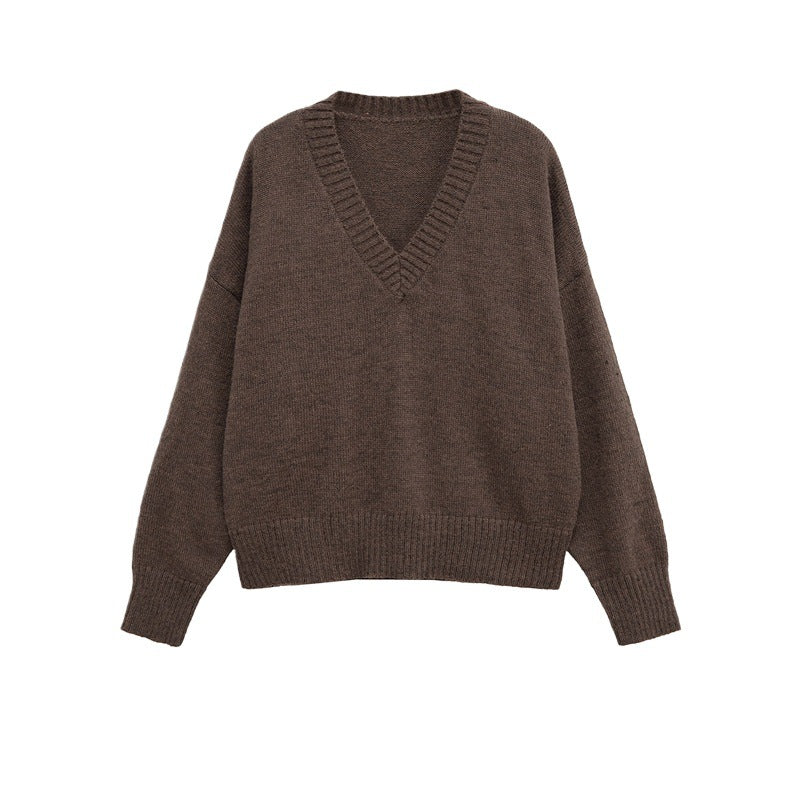 Damen gemütlicher Strickpullover mit V-Ausschnitt und großzügigem Schnitt Drune