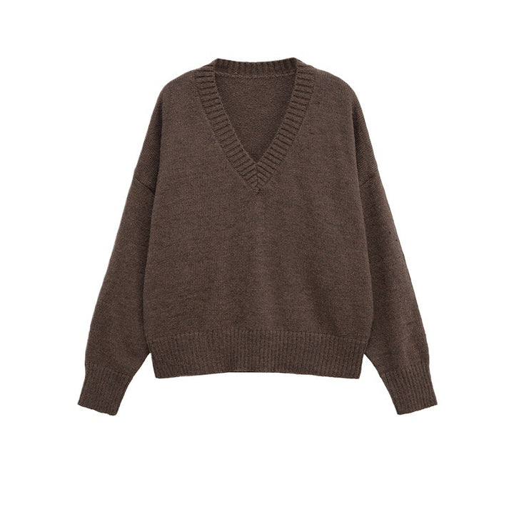 Damen gemütlicher Strickpullover mit V-Ausschnitt und großzügigem Schnitt Drune