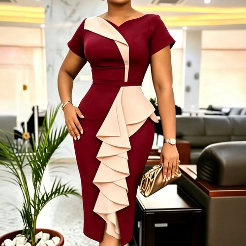 Damen Elegantes Cocktailkleid mit asymmetrischem Rüschenakzent Drune