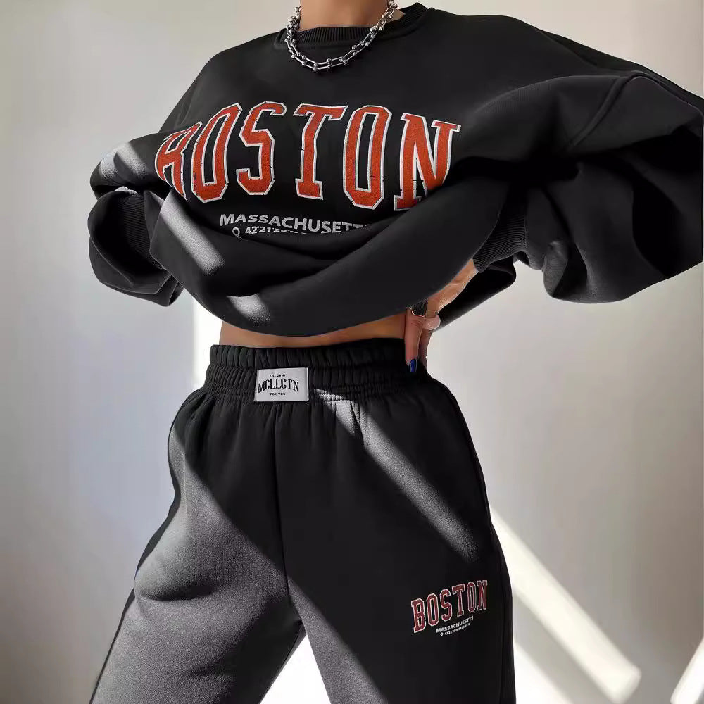Damen lässiger Sweatshirt und Jogginghosen Set Drune
