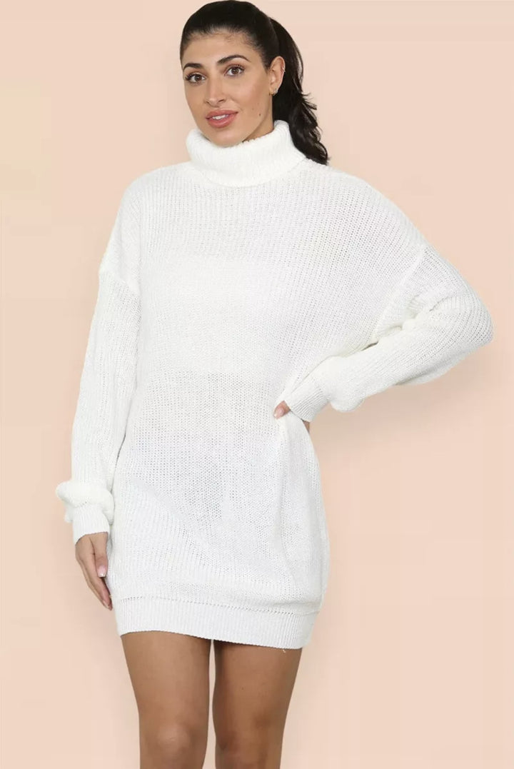 Damen Strickkleid mit hohem Kragen und strukturiertem Material Drune