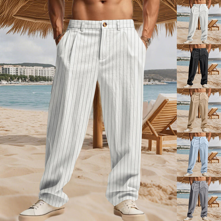 Herren lässige Strandhose mit komfortabler Passform und stilvollem Nadelstreifenmuster Drune