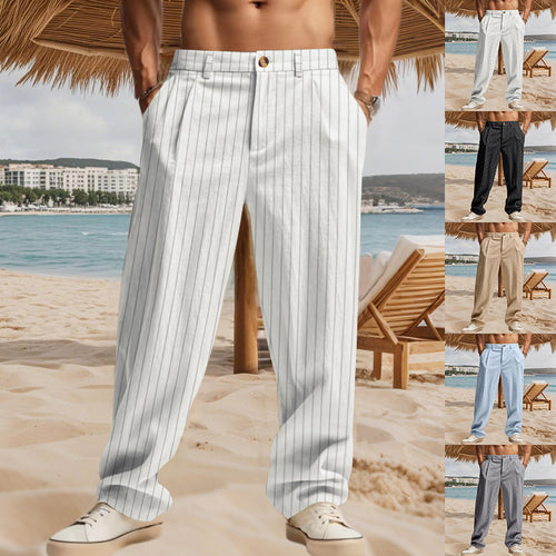 Herren lässige Strandhose mit komfortabler Passform und stilvollem Nadelstreifenmuster Drune
