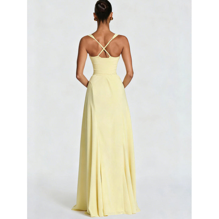 Damen Elegantes Maxikleid mit fein gerafftem Oberteil und Spaghettiträgern Drune