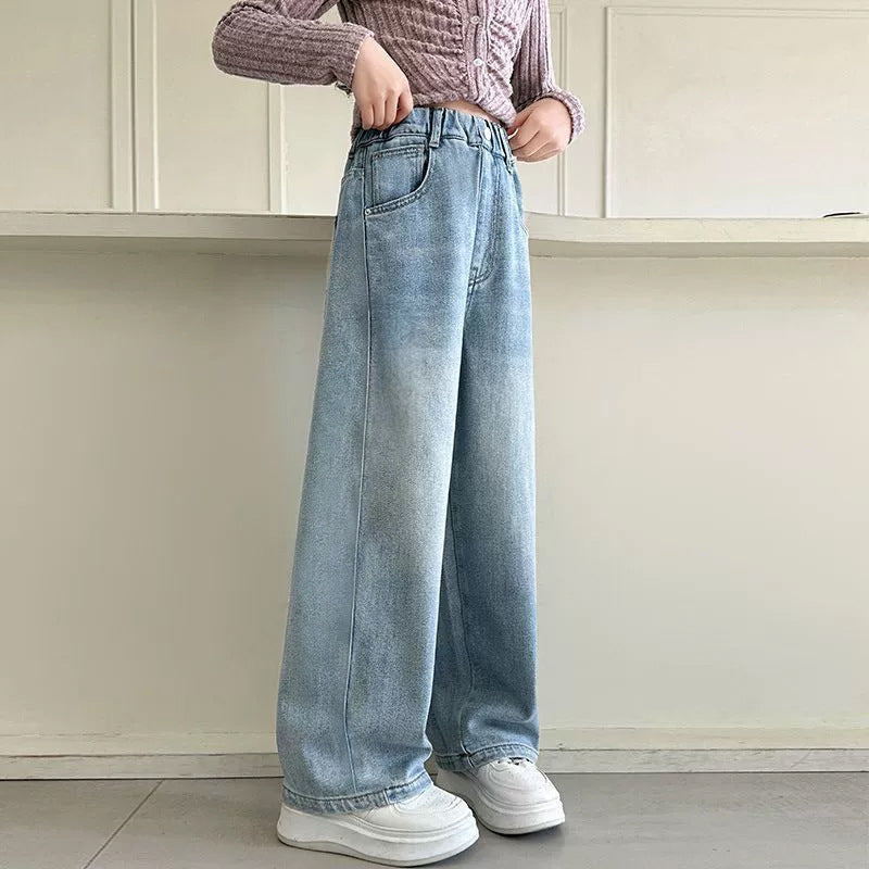 Damen weite Denim-Hose mit hoch tailliertem Schnitt Drune