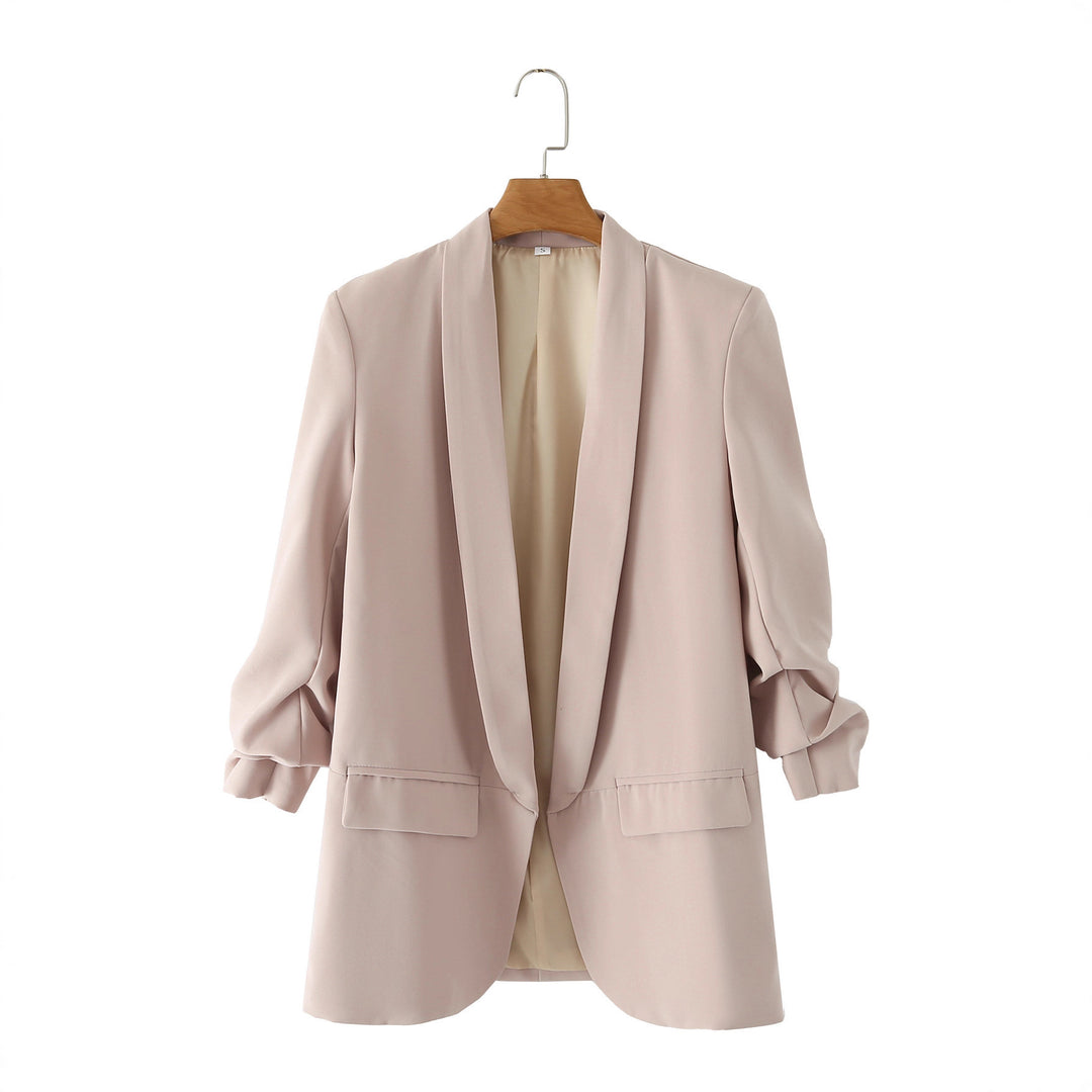 Damen eleganter Blazer mit gekrempelten Ärmeln und praktischen Taschen Drune