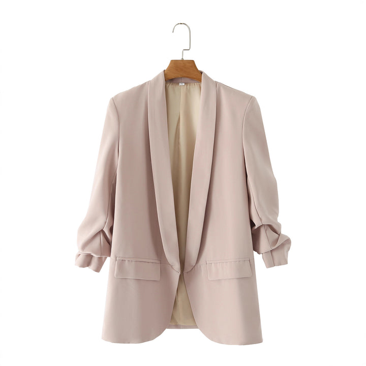 Damen eleganter Blazer mit gekrempelten Ärmeln und praktischen Taschen Drune