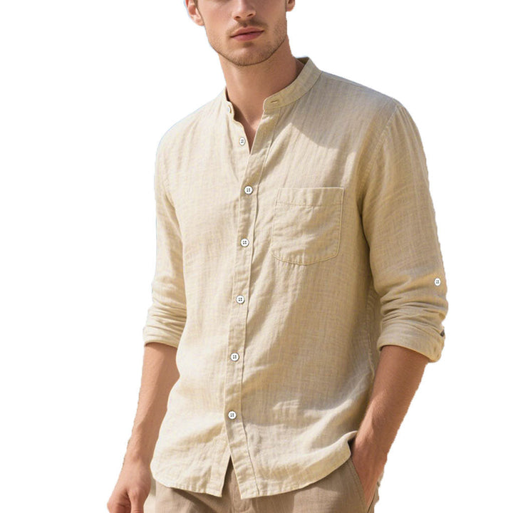 Herren Hemd im eleganten Henley-Stil mit strukturierter Baumwolle Drune