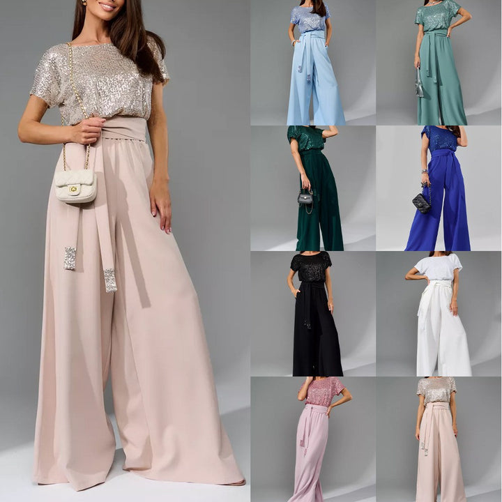 Damen Glamouröses Overalls mit glitzerndem Oberteil und weit geschnittenen Hosen Drune