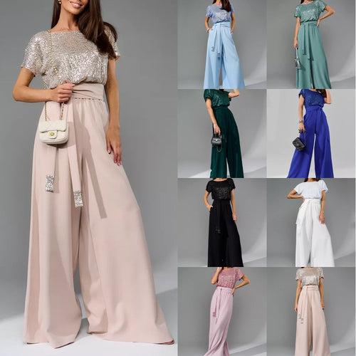 Damen Glamouröses Overalls mit glitzerndem Oberteil und weit geschnittenen Hosen Drune