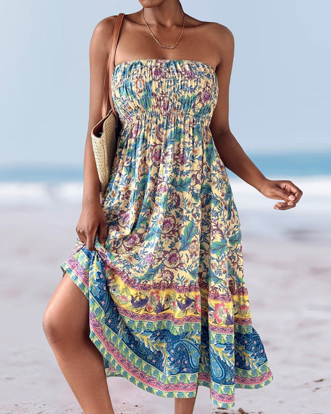 Damen Sommerlicher Maxirock mit floralen Mustern und voluminösem Saum Drune