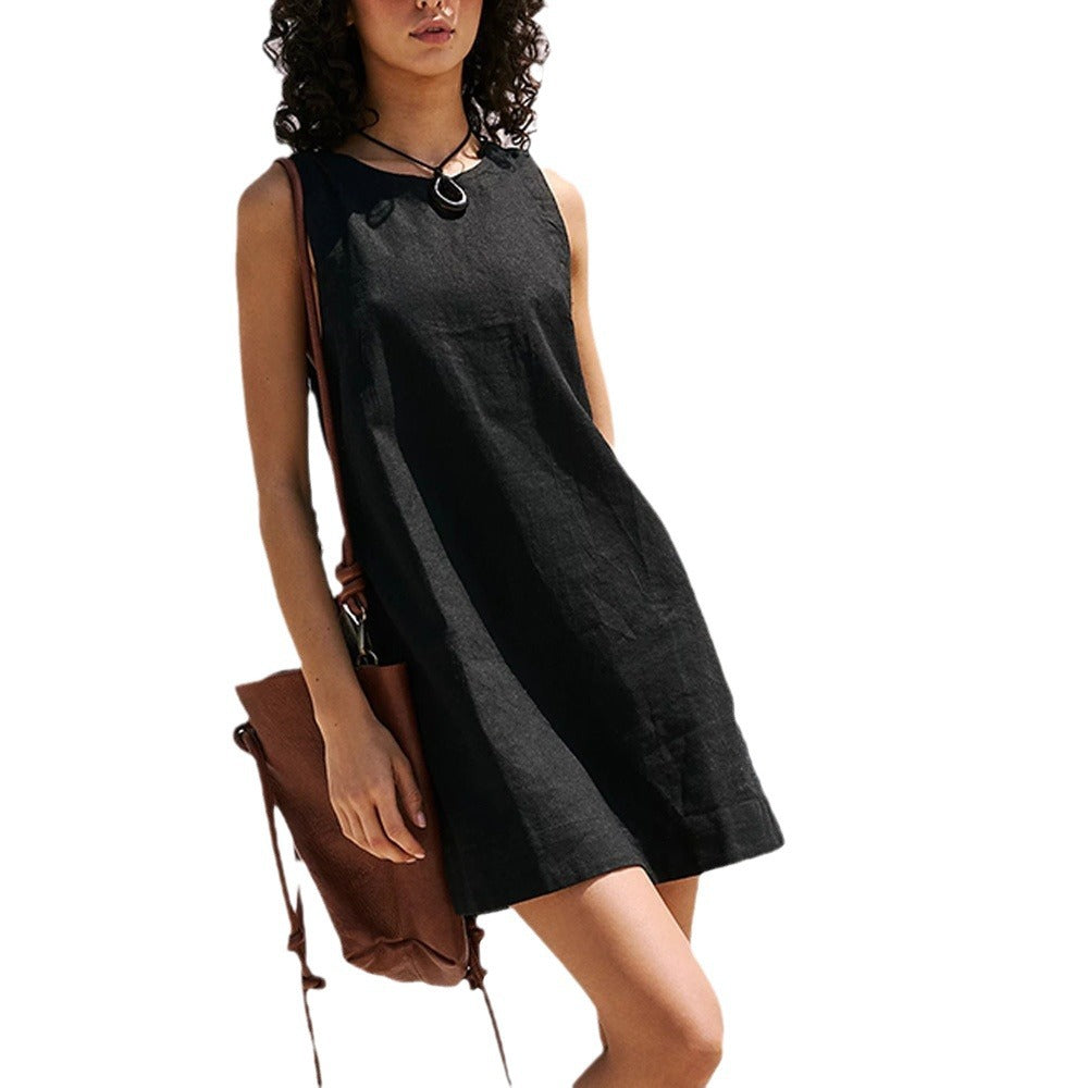 Damen Offene Rücken Sommer Shift Kleid Drune