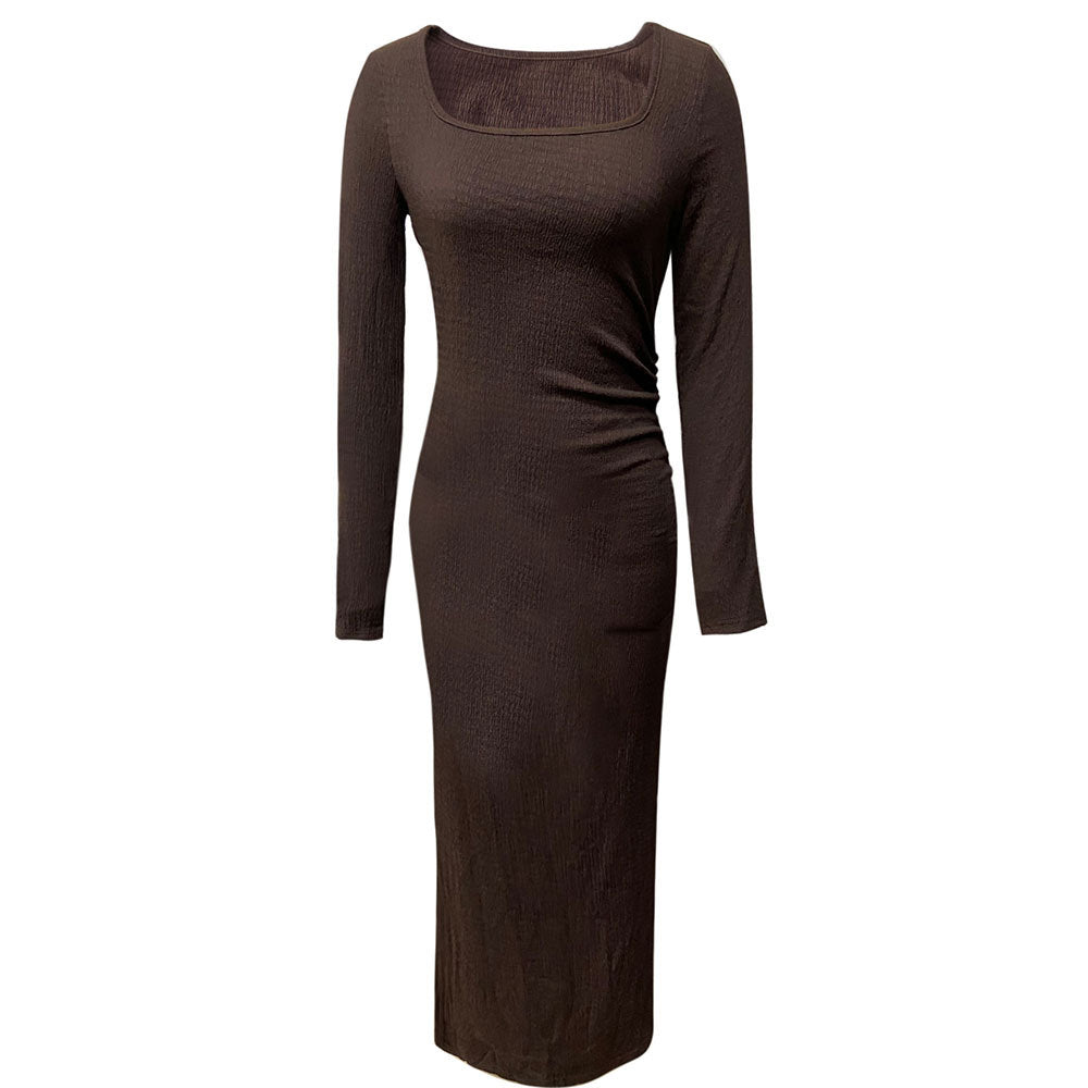 Damen Maxikleid mit tiefem quadratischen Ausschnitt und langen Ärmeln Drune