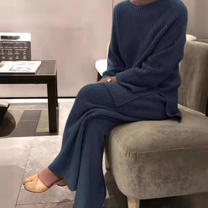 Damen Ripp-Strickanzug mit weitem Oberteil und weitem Bein Drune