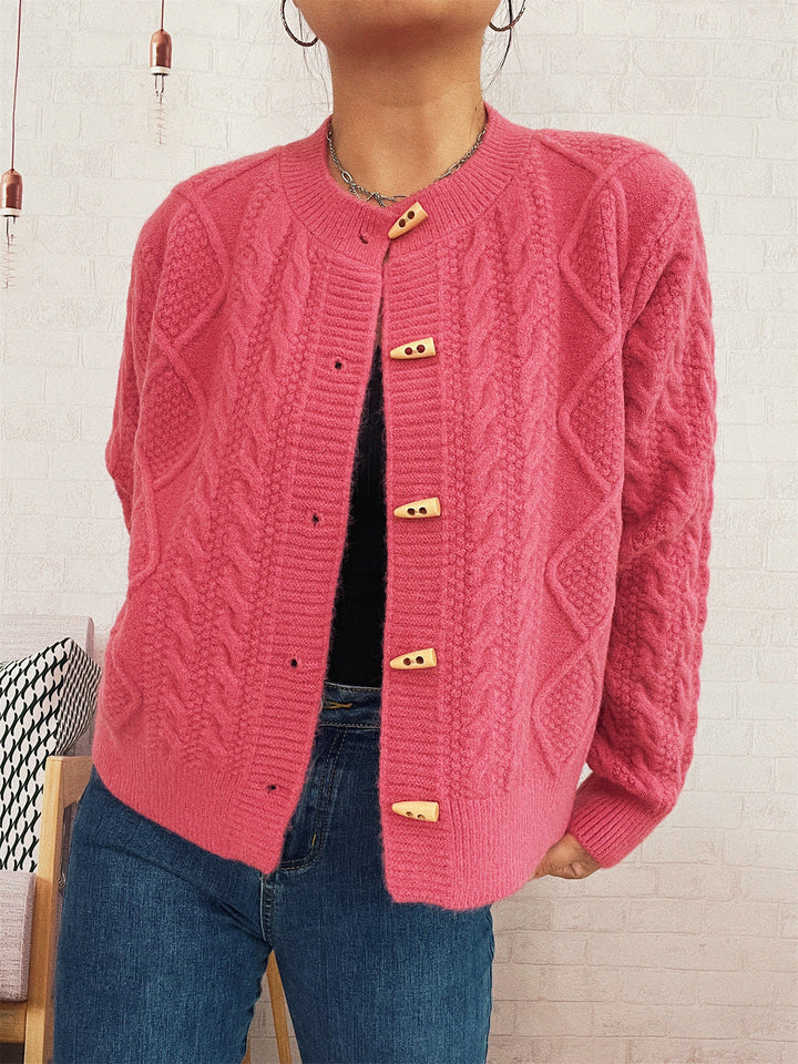 Damen Strickjacke mit dekorativen Knöpfen und strukturierter Webart Drune