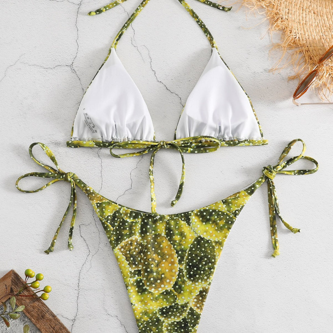 Damen Triangel-Bikini mit verspieltem Muster und verstellbaren Bindebändern Drune