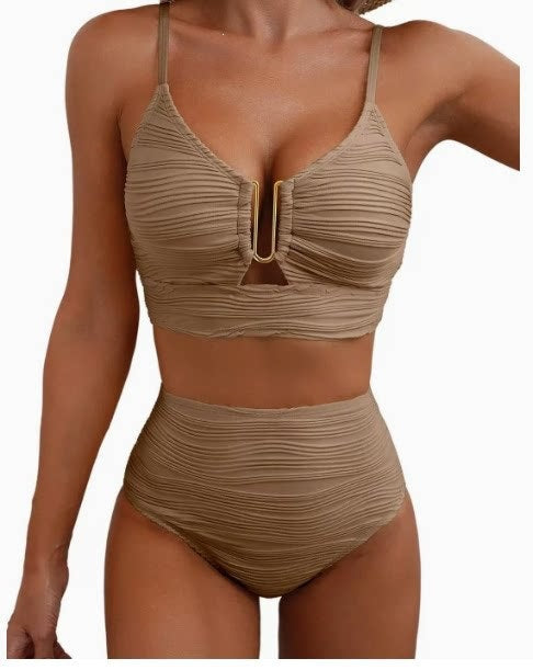Damen Hochgeschnittener Bikini mit modischem Plissee-Design Drune