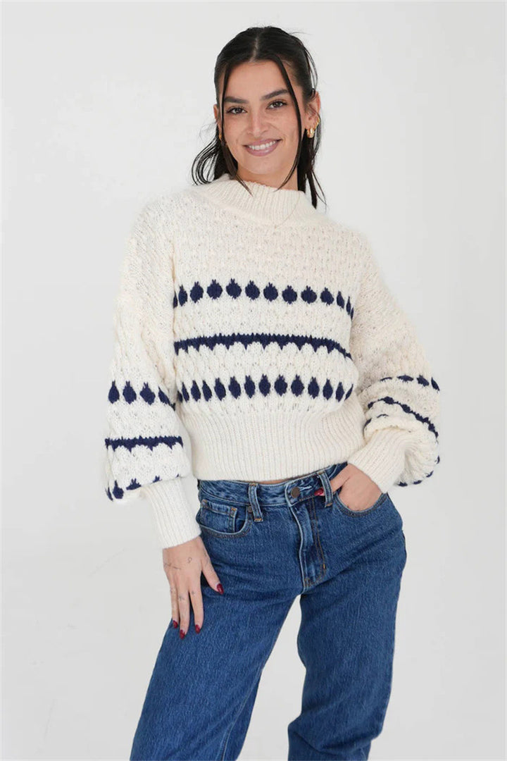 Damen Strickpullover mit modernem Zopfmuster und voluminösen Ärmeln Drune