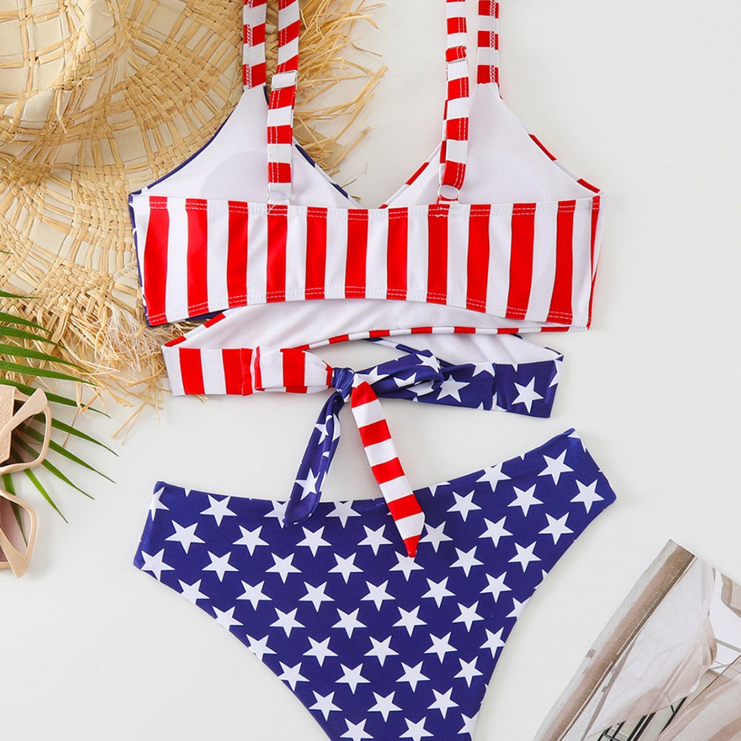 Damen Triangel-Bikini-Set mit asymmetrischem Schnitt und buntem Sternen-Design Drune