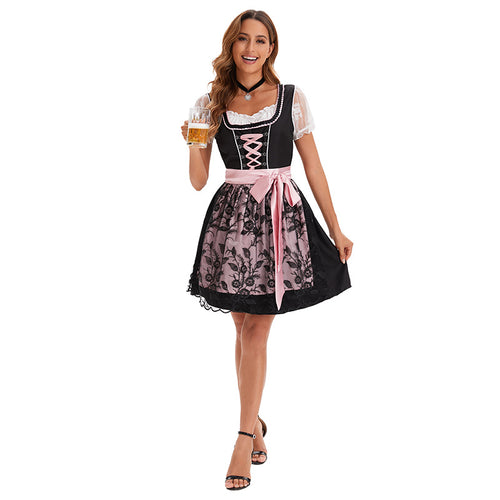 Damen nan traditionelles kurzes Dirndl mit Korsett-Schnürung und Spitzen-Schürze Drune