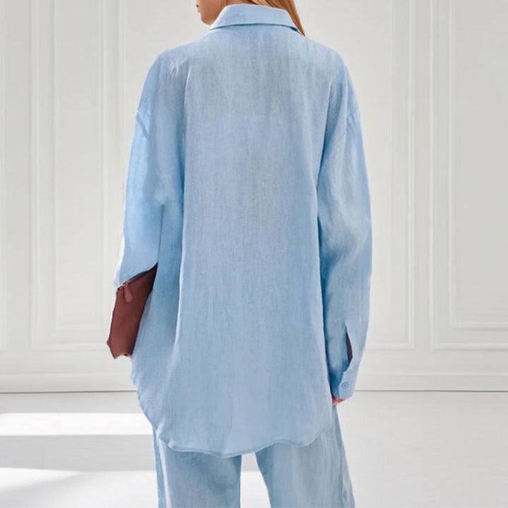 Damen lässiges Leinen-Hemd- und Hosen-Set Drune