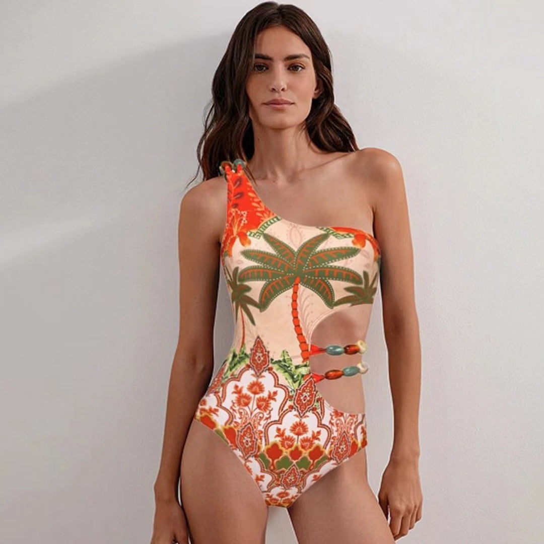 Damen Einteiler Badeanzug mit modischem Cut-Out und passendem Strandrock Drune
