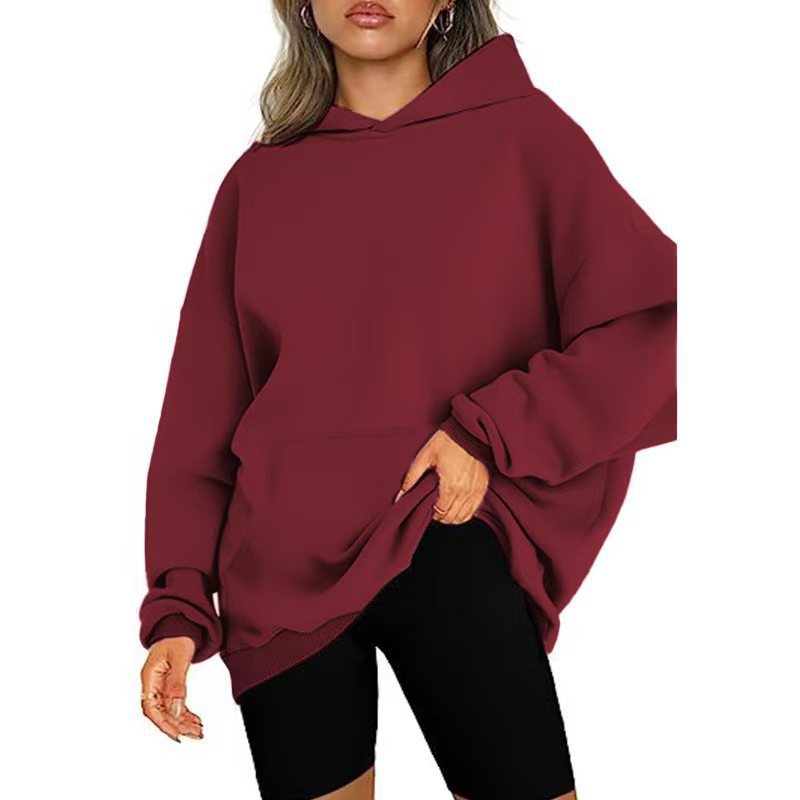 Damen nan weicher Oversize-Kapuzenpullover mit asymmetrischem Saum Kängurutasche und überschnittener Schulter Drune