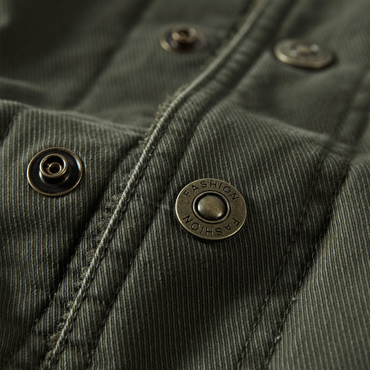 Herren nan robuste Thermo-Canvasjacke im Fieldstil mit Teddyfutter, verdeckter Druckknopfleiste und multifunktionalen Brusttaschen Drune