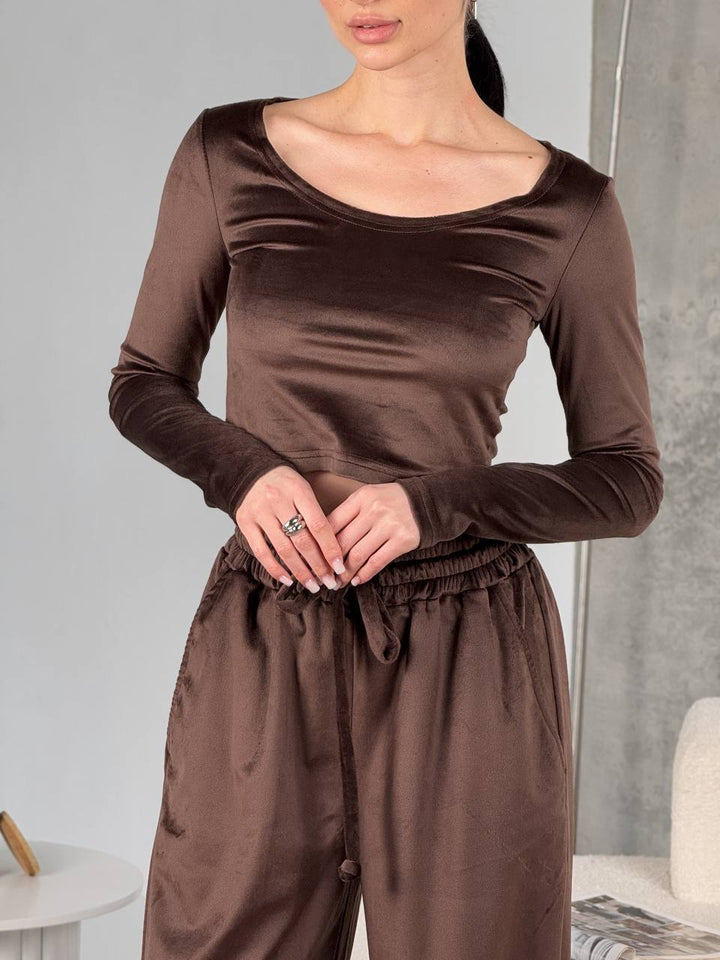 Damen trendiger Cropped-Langarmshirt- und Jogginghose-Set Drune