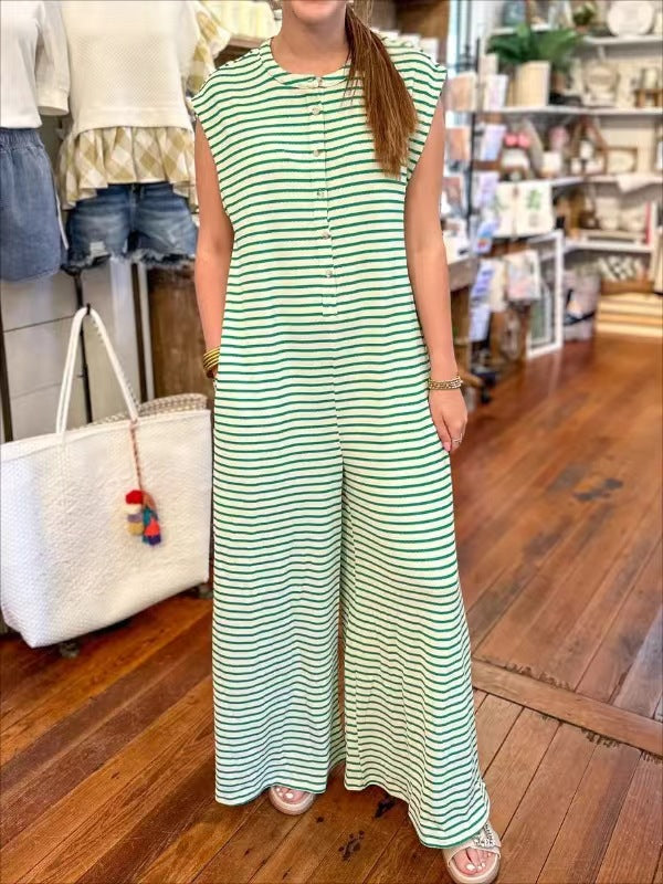 Damen lässiger Jumpsuit mit modernem Streifenmuster und praktischen Taschen Drune