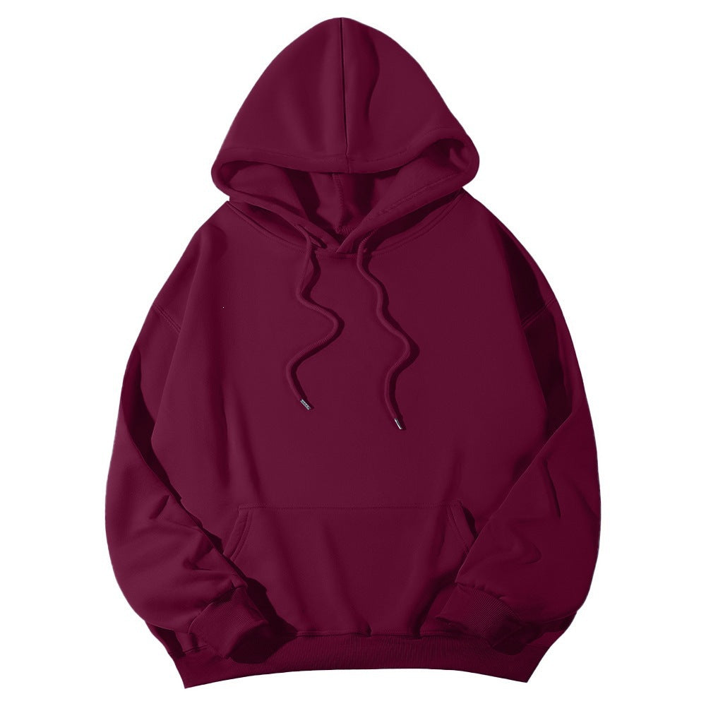 Unisex minimalistischer Kapuzenpullover mit verlängertem Rücken und Kängurutasche Drune